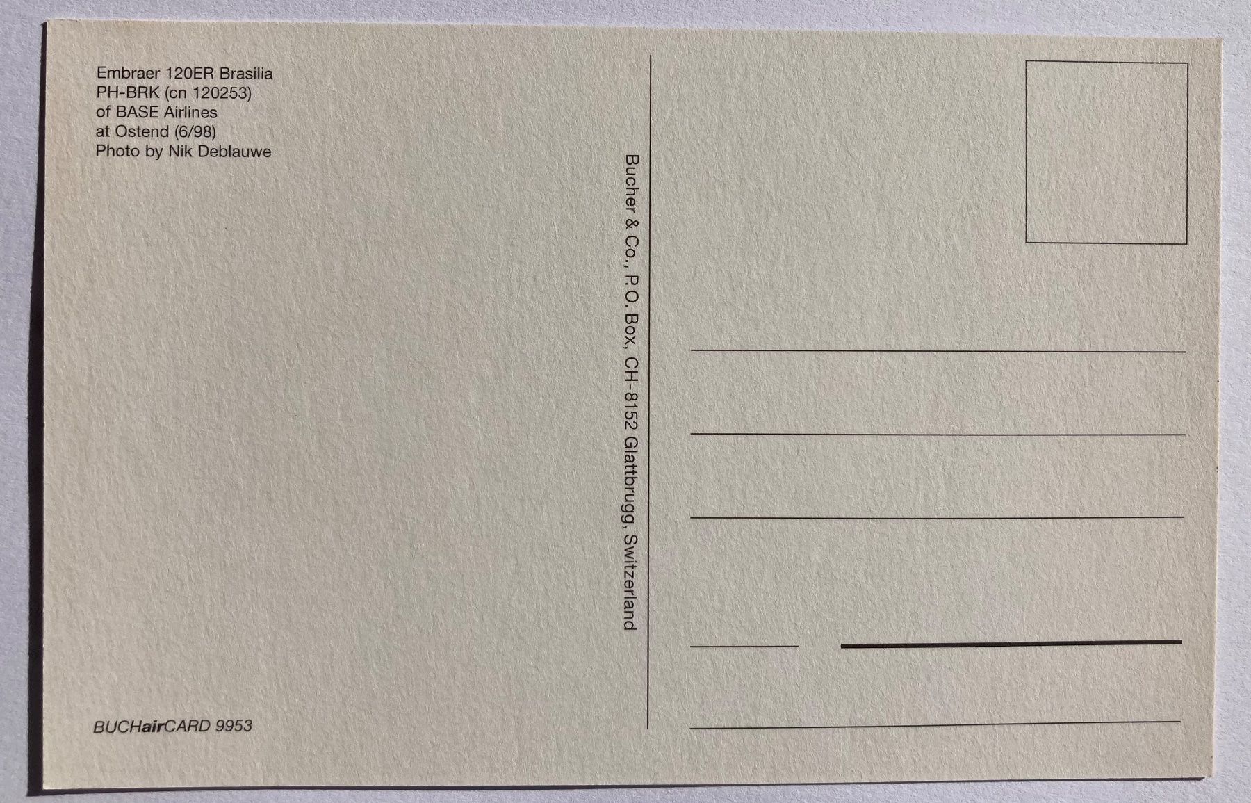 Cartoline postali: Postcard Embraer 120ER Base Airlines – Usato da Lugano venduto da sel_x7bg 1