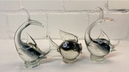 3 Murano Glasfiche Handgefertigt, Italien, Vintage Deko