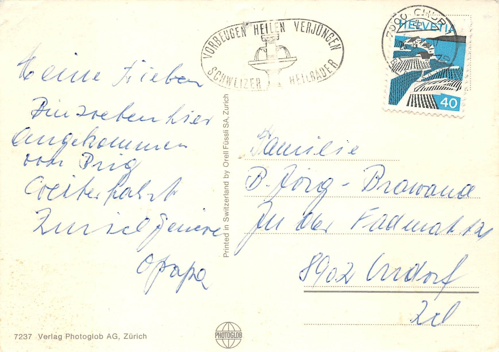 Cartoline postali: Chur – Usato da Ottikon b.Kemptth. venduto da Neptun1974 1