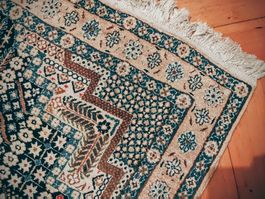 PERSIAN NAIN wool silk fine art geometric blue rug 120x207