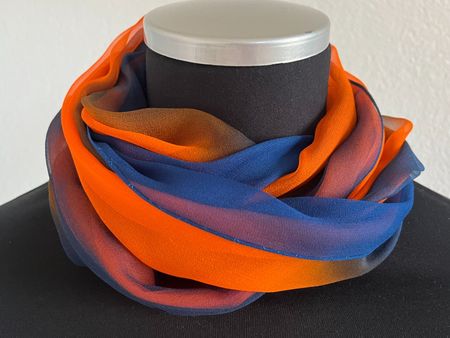 Colora Schal, 100% Seide, Orange/Blau, NEU