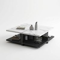 Designer Couchtisch aus Holz, Edelstahl und Marmorimitat