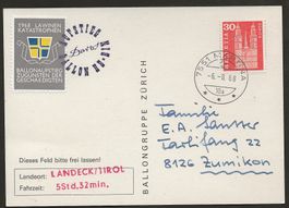 1968 Ballon Schweiz Davos Landeck Tirol Martina Luftpost