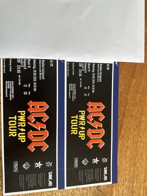 AC/DC - Sitzplatz - 2 Tickets - Block 19 | Kaufen auf Ricardo