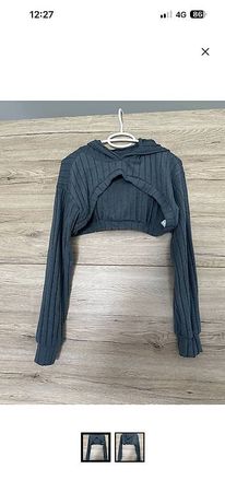 Gerippter Crop-Hoodie Damen Gr. S/36  Dunkelblau