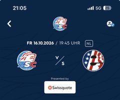 Stehplatz-Ticket ZSC : Rapperswil am 16.10.26