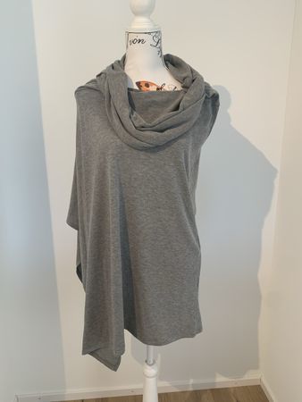 Damen Pullover/Poncho grau mit Wasserfallkragen