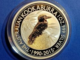 25J KOOKABURRA 1 OZ UNZE 1990 2015 Jubiläum SILBER AUSTRALIE