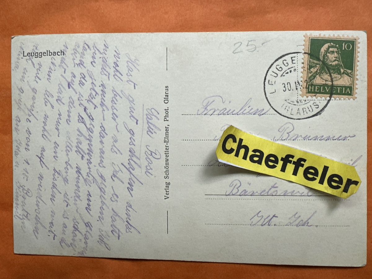 Cartoline postali: Alte Ansichtskarte 1924 Leuggellbach GL  – Usato da Zürich venduto da Chaeffeler 1