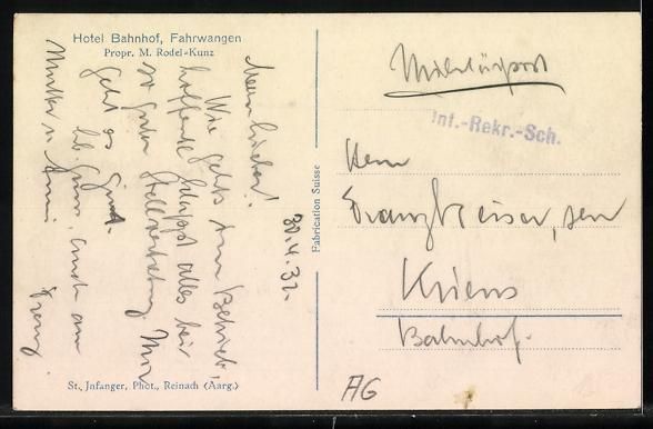 Ansichtskarten: Fahrwangen, Hotel Bahnhof, Propr. M. Rod – Gebraucht aus Berlin von bartko-reher 1