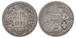 2 Franken von 1860 (vorzüglich)