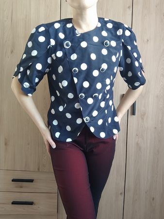 Retro Polka Dot Navy Blouse, HARDOB, size 36