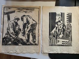 2 Blätter Drucke Holzschnitt signiert