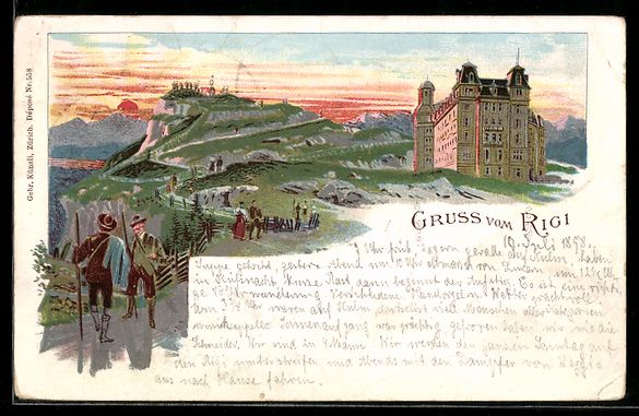 Cartes postales: Litho Rigi, Ortsansicht mit Wanderern im – D'occasion à Berlin par bartko-reher