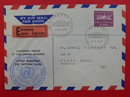 1959: ONU Nr.27 auf Erstagsbrief +Express-Flugbrief nach USA