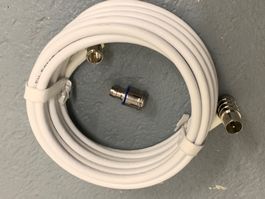Antennenkabel weiss mit F-Stecker und Adapter neu