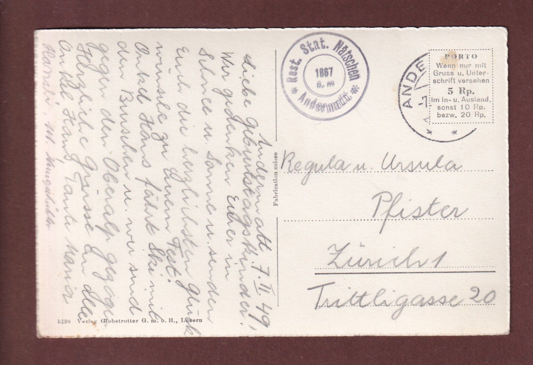 Cartoline postali: ANDERMATT - Teilansicht - 1949 – Usato da Pully venduto da nicecards-shop 1