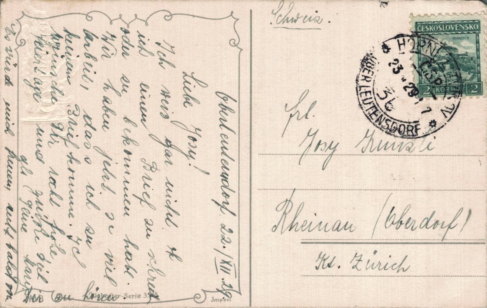 Cartoline postali: Antike Weihnachtskarte, "Frohe Weihnachten", 1929 – Usato da Luzern venduto da Kartenansicht 1