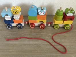 Spielba Holzspielwaren Kinderzug Holz farbig 3-teilig guter 