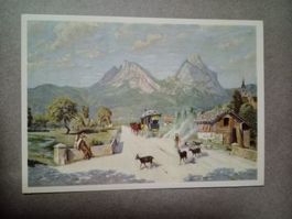 Ak Kunst Landschaft mit beiden Mythen Ziegen Kutsche Schwyz