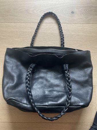 Schwarze Zara Woman Ledertasche mit geflochtenen Henkel
