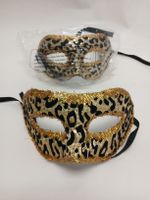 NEW! 2x Masquerade Mask Leopard Print with Gold Trim New