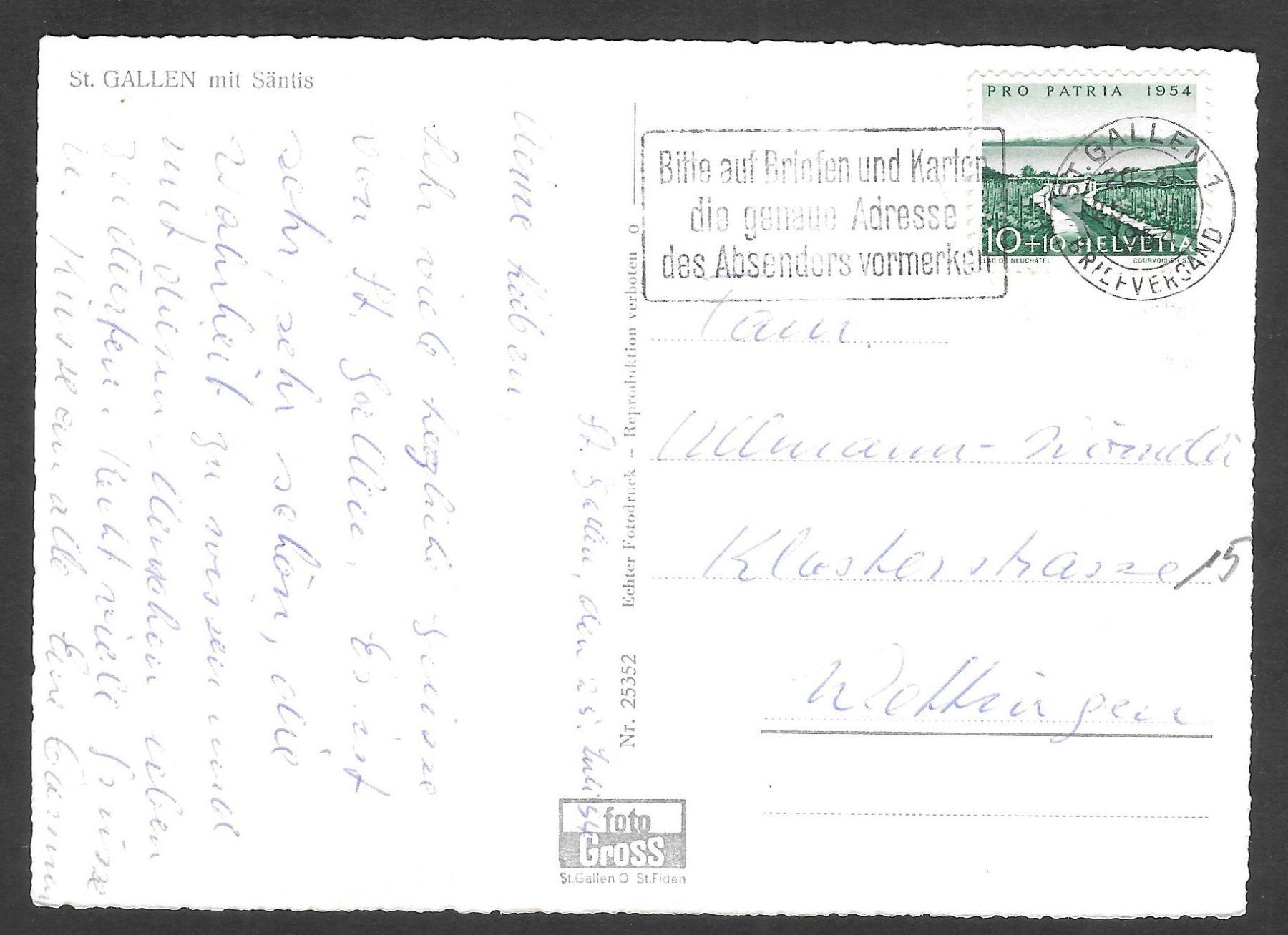 Cartoline postali: St. Gallen Generalansicht mit Säntis – Usato da Olten venduto da clotaldi 1