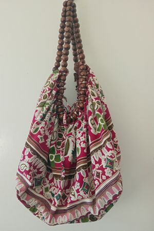 Vintage Boho Handtasche farbenfroh Holzperlen Henkel Vie Neu
