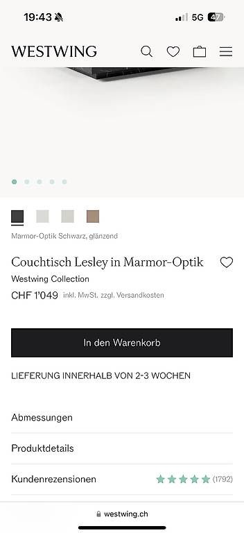 Westwing Tavoli: Couchtisch 'Lesley' in Marmor-Optik – Usato da Volketswil venduto da alegiarnese 2