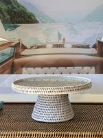 Rattan Tortenplatte mit Glas Grösse Durchmesser 30xH14 cm 