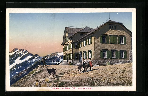 Cartoline postali: Säntis, Gasthaus Schäfler mit Blick zu – Usato da Berlin venduto da bartko-reher