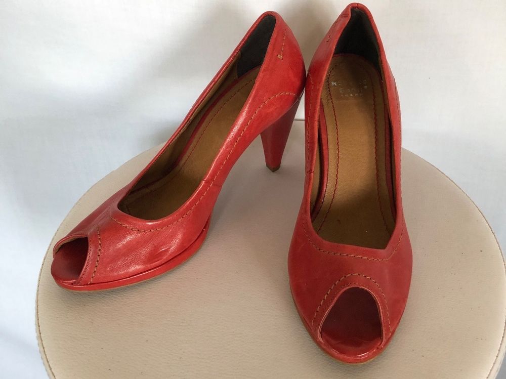 Escarpins Ouverts Cuir Rouge Et Simili – Femme – Pointure 40 – état Excellent