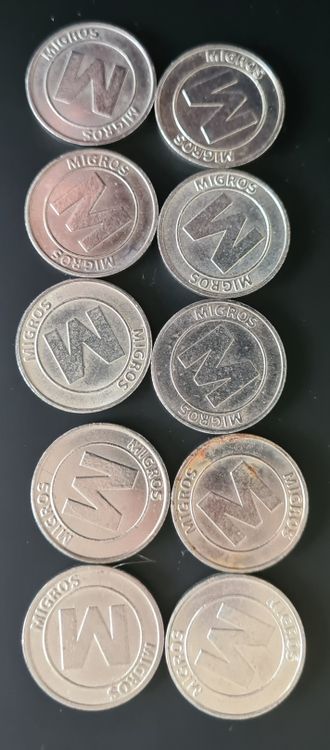 10 Stück Migros Jeton Einkaufswagen Marken Münzen Token (Gebraucht) in ...