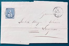Alter Brief 1863, frankiert Sitzende Helvetia, 10 Rp. Blau