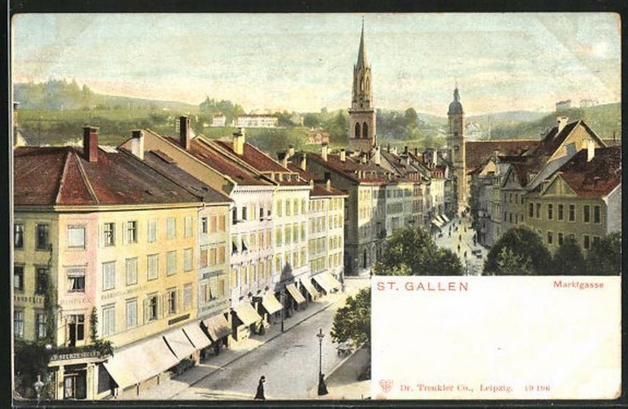 Cartoline postali: St. Gallen, Marktgasse um 1900 – Usato da Frauenfeld venduto da POML