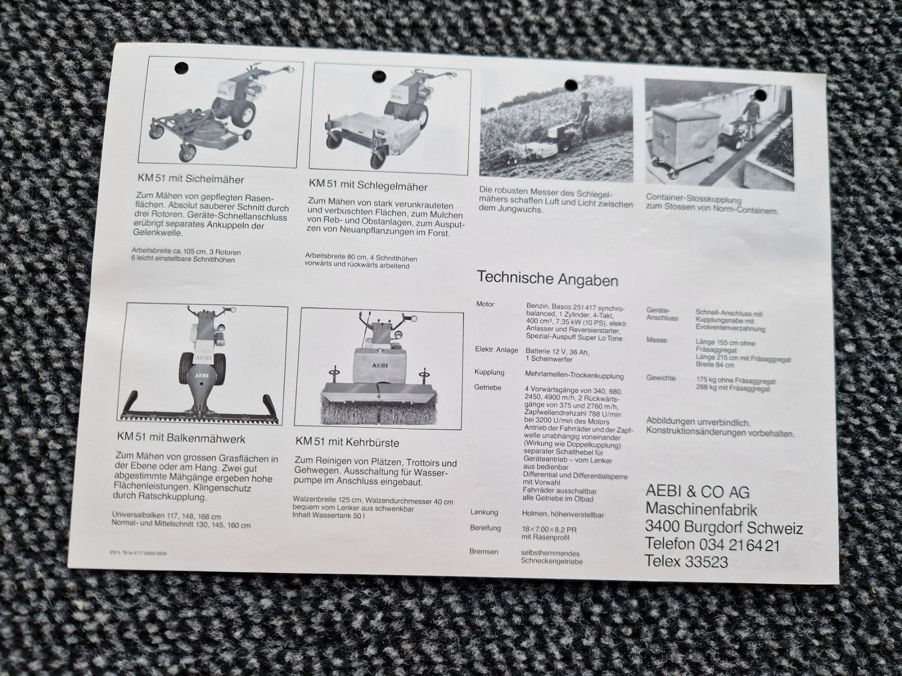 Aebi Trattori: Original Prospekt Aebi Kombimaschine KM51 – Usato da Dürnten venduto da Bachtel84 2