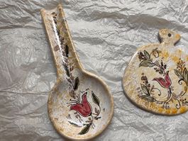 Trombino porta mestolo decorato dipinto a mano ceramica