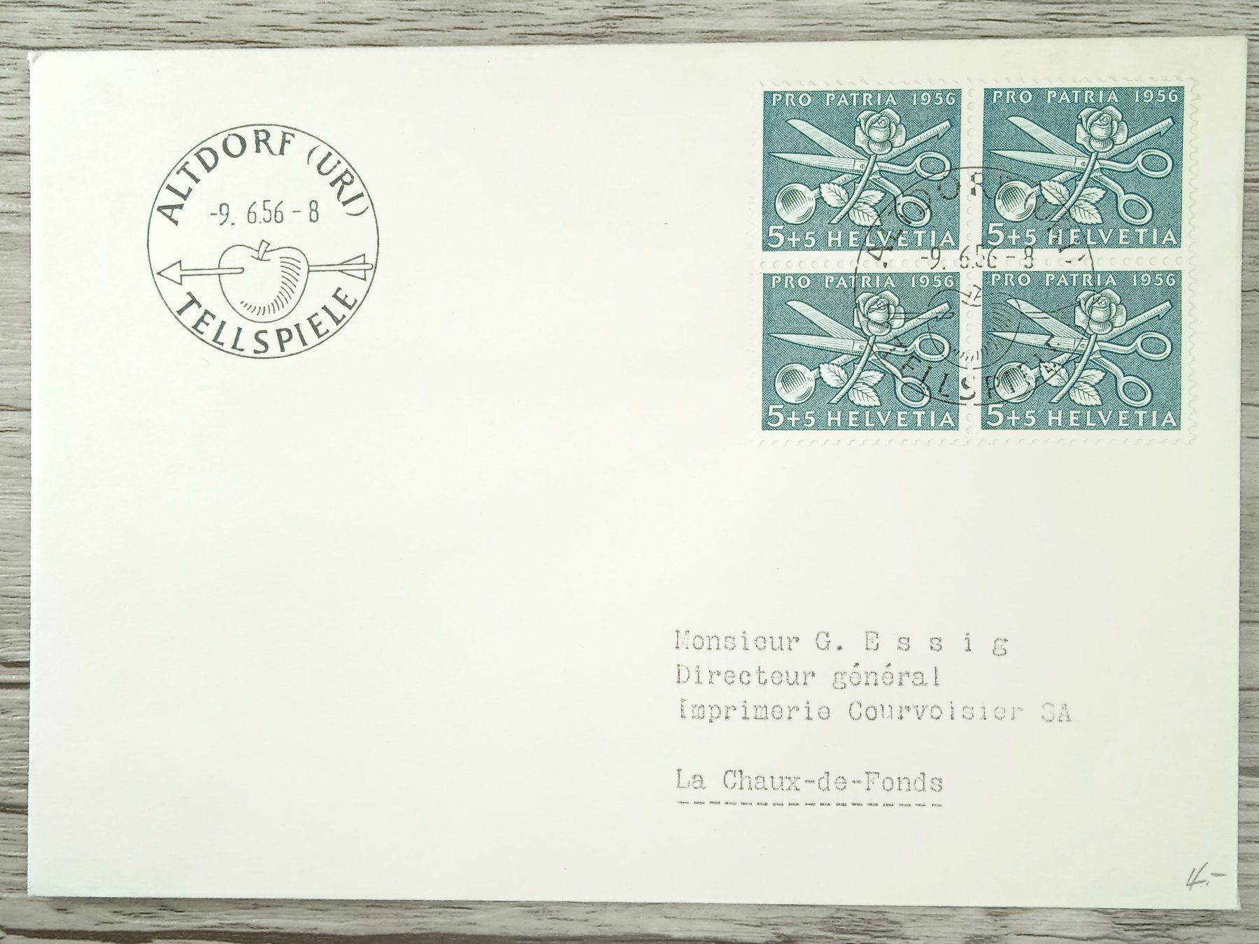 Tutti i francobolli: TR96 Enveloppe + Timbre Suisse 1956 – Usato da Cousset venduto da Patrick_Collections