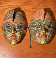 Vintage Indonesian Theatre Masks (Pair) - Wall Display