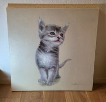 Grand tableau toile chat gris