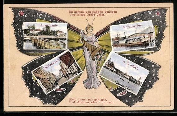 Cartoline postali: Schmetterlings-AK Kappeln, Strandpartie, – Usato da Berlin venduto da bartko-reher
