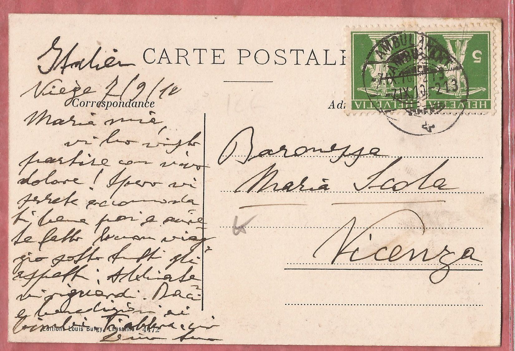 Cartoline postali: Visp - 1910 – Usato da Fislisbach venduto da Porano 1