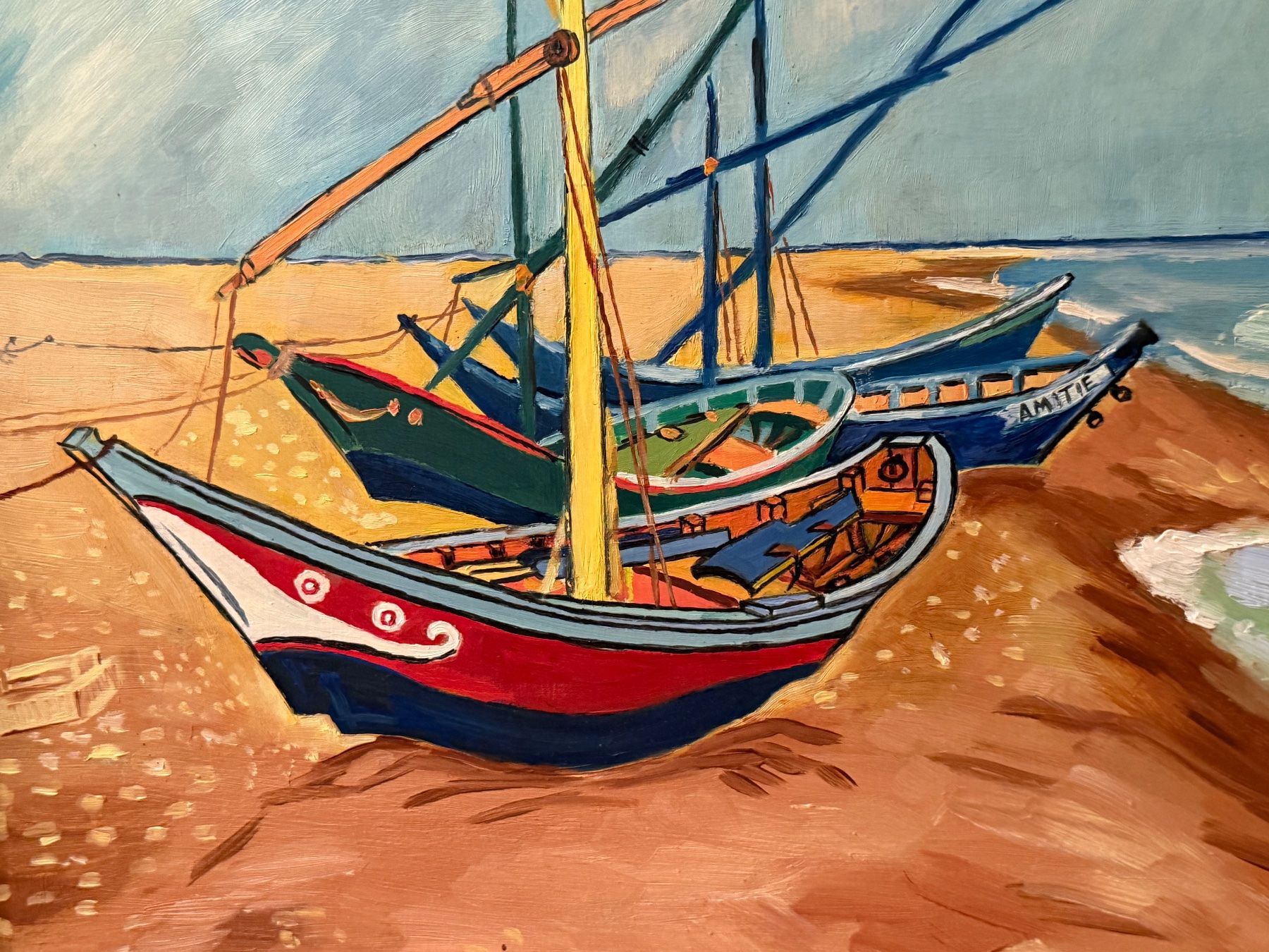 Gemälde: Ölgemälde Boote am Strand mit Segelschiffen – Gebraucht aus Basel von PAUL_ART 4