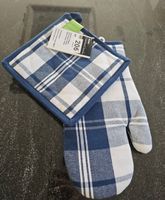 Neues Küchen-Set, Topflappen + Ofenhandschuh, Blau/Weiss
