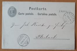 Ganzsache 1879,Birmensdorf nach Thalwil,Stabstempel LANDIKON