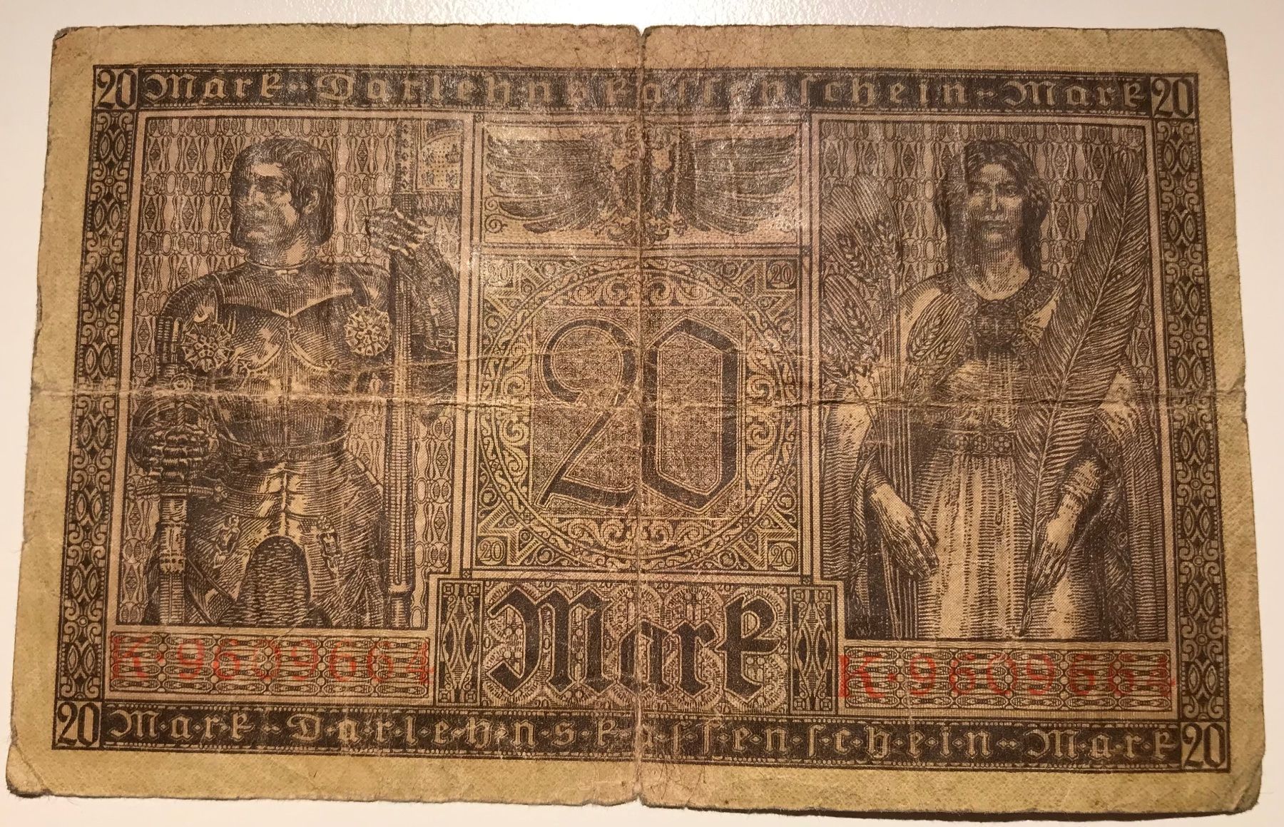 Banconote: Deutschland 20 Mark 1918 – Usato da Algetshausen venduto da Carrhard 1