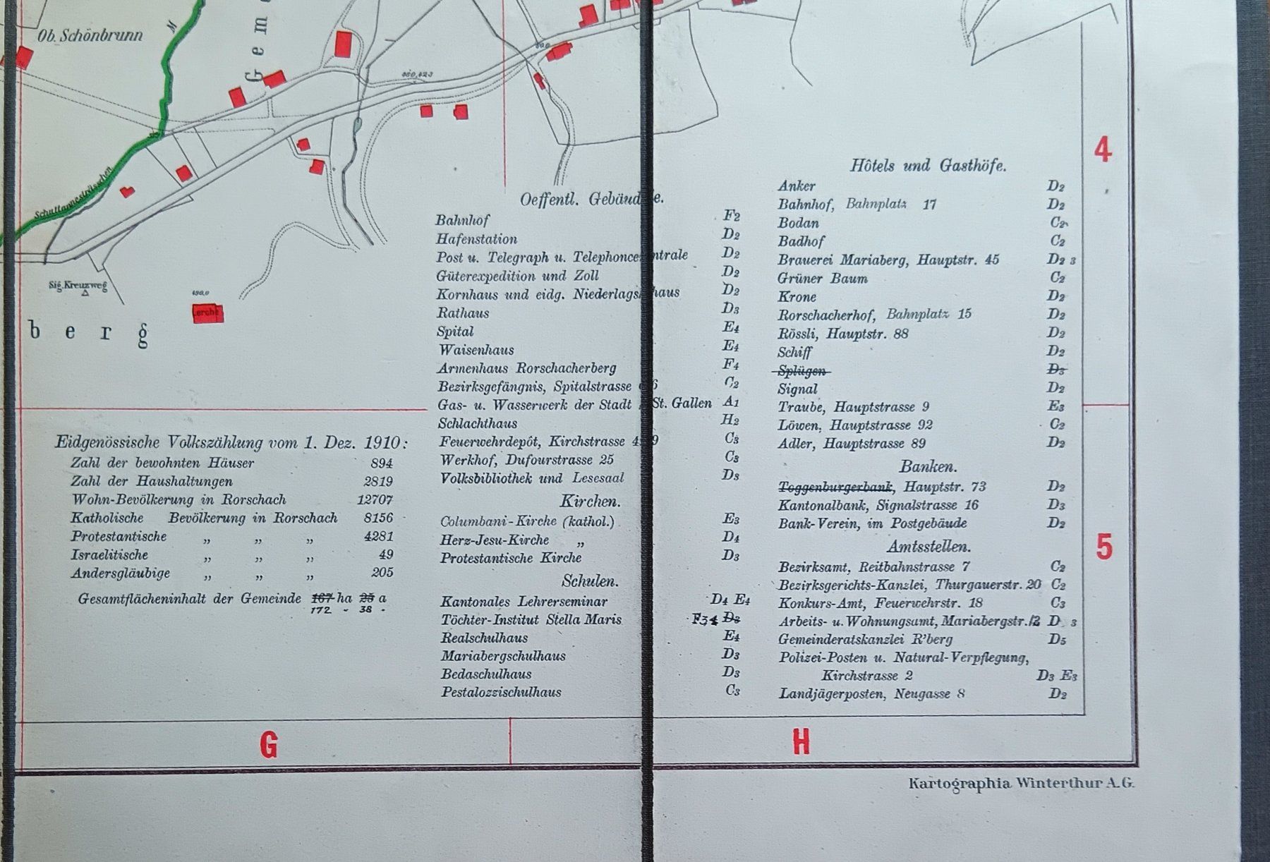 Cartine & Atlanti: Karte Uebersichtsplan Gemeinde Rorschach 1911 – Usato da Lichtensteig venduto da B-B-Bier 4