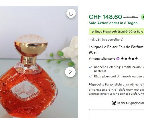 Lalique Profumi & Eau de Toilette: Le Baiser Lalique EdT 50ml – Usato da Collonges venduto da arashee 4