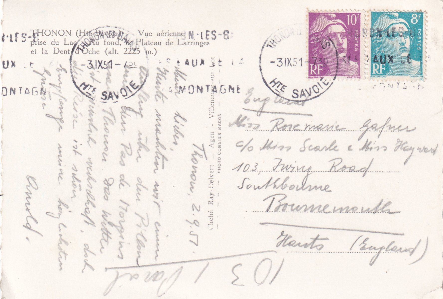 Cartoline postali: Thonon (Vue aérienne) /mp – Usato da Hombrechtikon venduto da Rudolf07 1