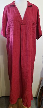 Rotes Bonprix Hemdblusenkleid, Baumwoll-Mousselin, Gr. 42